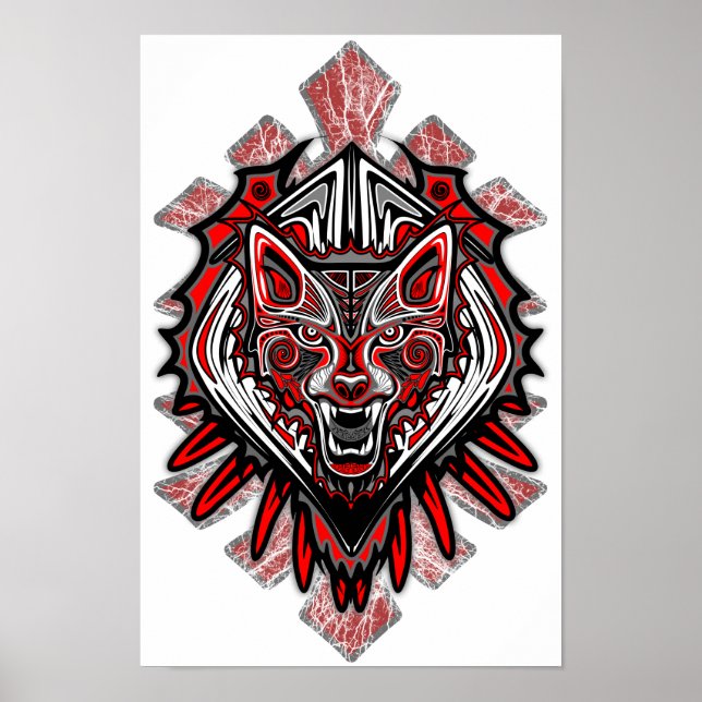 Varg Tatto Stil Haida Art Poster Papper (projektio (Framsidan)