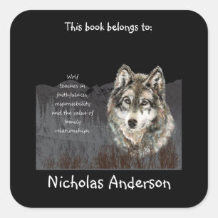 Varg Totem Animal Spirit Guide Bookplate Fyrkantigt Klistermärke