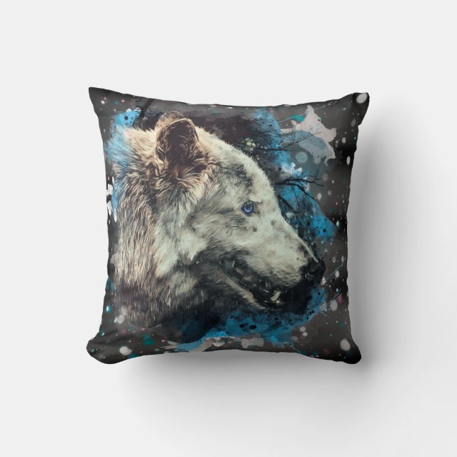*~* Varg Totem Blue Abstrakt Polyester Boho Kudde (Framsida)