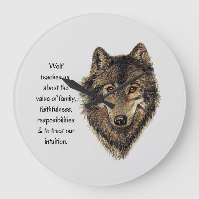 Varg totem Inspirational Spirit Guide Animal Round Stor Klocka (Framsida)