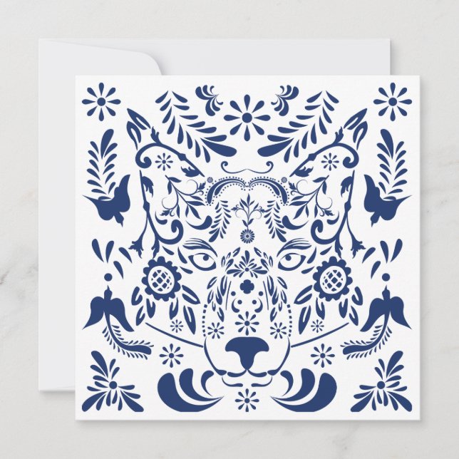 Varg traditionellt mönster-vykort julkort (Framsida)