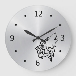 Varg Tribal Tattoo Vector Silver Black Stor Klocka