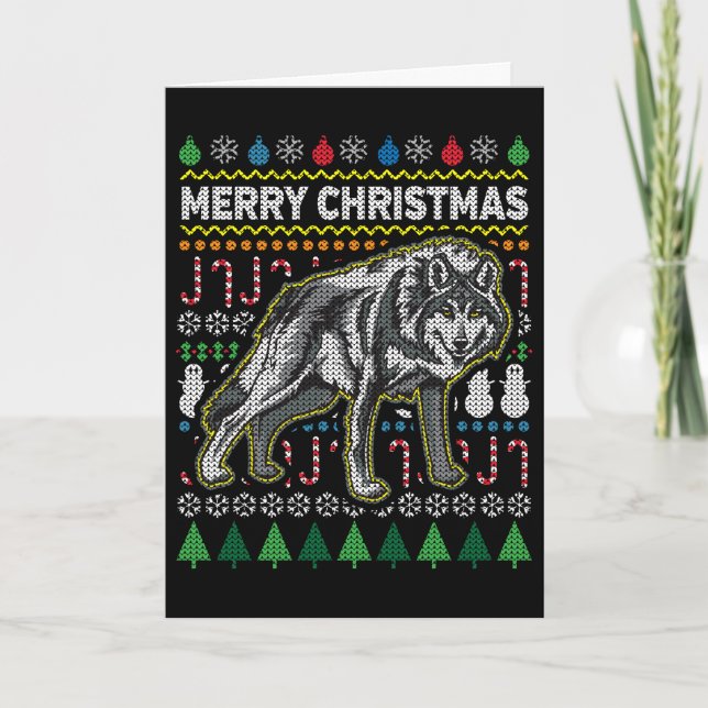 Varg Ugly jul Sweater Wildlife Series Helgkort (Framsida)