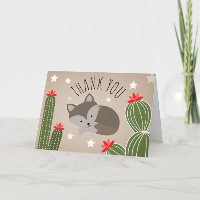 Varg Valp Cactus Desert Stars Baby Shower Tack Kort (Framsida)