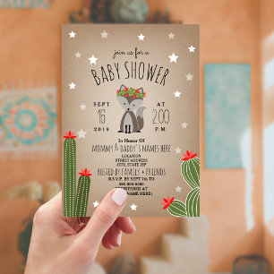 Varg Valp Desert Stars Cactus Girl Baby Shower Inbjudningar