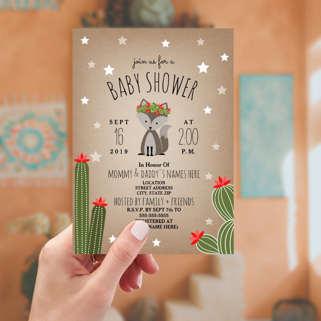 Varg Valp Desert Stars Cactus Girl Baby Shower Inbjudningar (Skapare uppladdad)