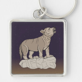 Varg Valp Howling Fyrkantig Silverfärgad Nyckelring