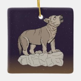 Varg Valp Howling Julgransprydnad Keramik
