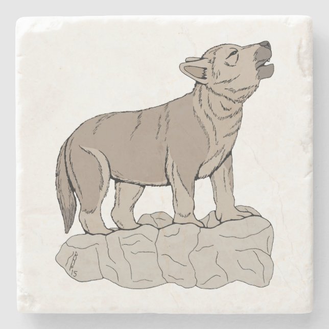 Varg Valp Howling Stenunderlägg (Framsidan)