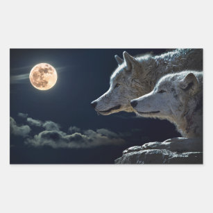 Varg Vargar Howling på Full Moon på natten Rektangulärt Klistermärke