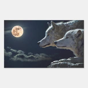 Varg Vargar Howling på Full Moon på natten Rektangulärt Klistermärke