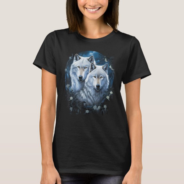 Varg Vargar i Forest by Night Måne Fantasy Art Wi T Shirt (Framsida)