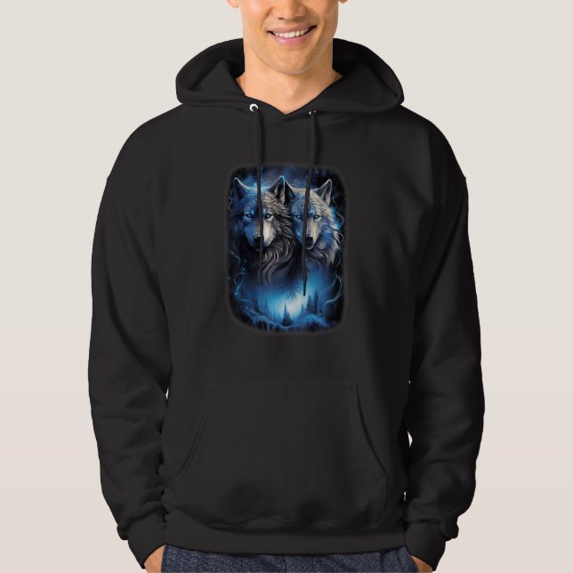 Varg Vargar i Forest Galaxy Måne Fantasy Art Vild Hoodie (Framsida)