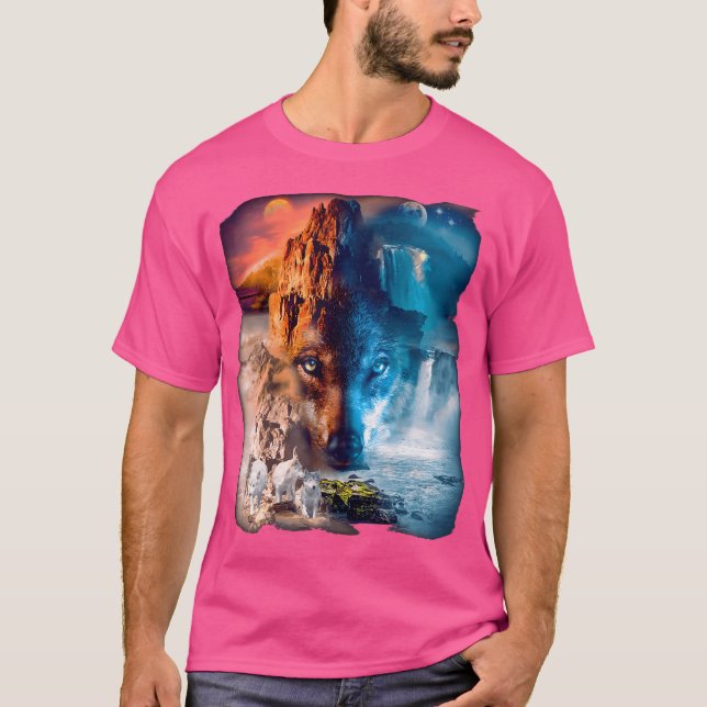 Varg Vargar Måne Sol Yin Yang Ice Fire Snowy Tropi T Shirt (Framsida)