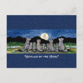Varg Vargar Måne Whimsique Watercolor Postcard Vykort