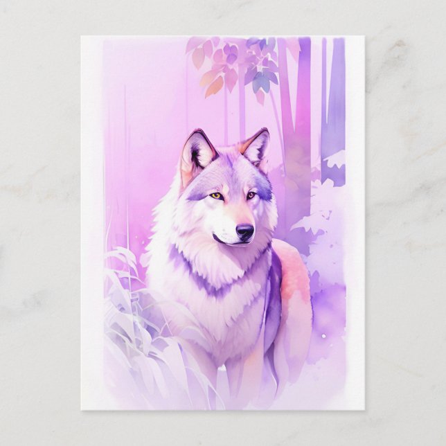 Varg Vattenfärg Porträtt 2 Vykort (Framsida)