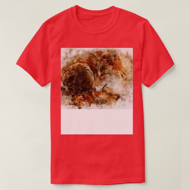 Varg vattenfärgsdigital porträtt t shirt (Design framsida)