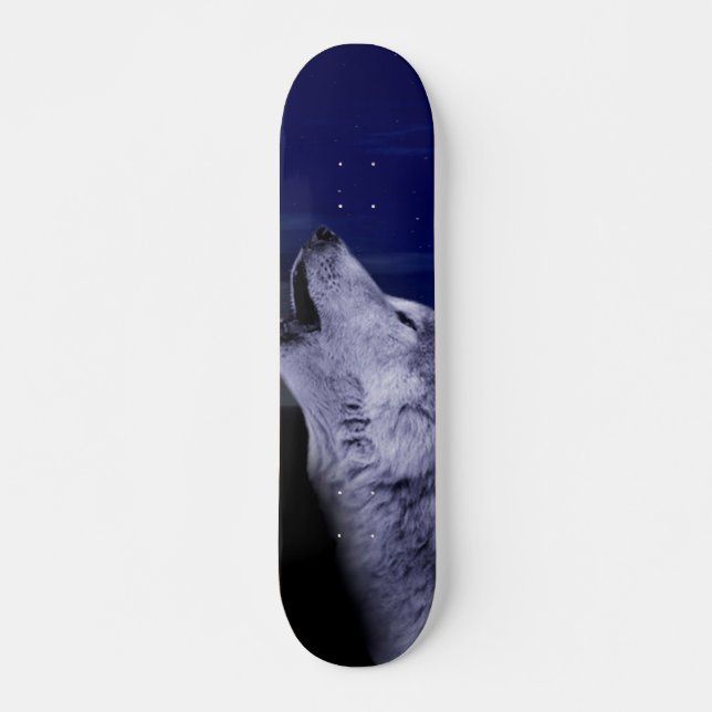 Varg vid måne i havet mini skateboard bräda 18,5 cm (Framsida)
