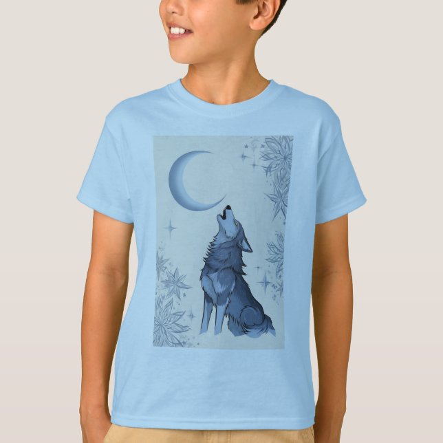 varg vid måne t shirt (Framsida)