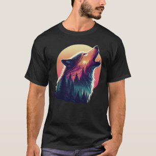 Varg vid solnedgången i himlar vid måne Nattnatten T Shirt