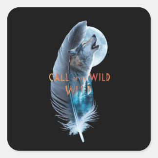 Varg vid spetsen vid hovling till måne (2) fyrkantigt klistermärke