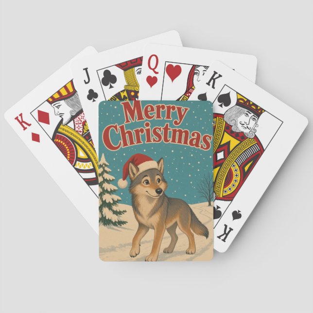 Varg Vinter Väg Djur Jul Casinokort (Baksidan)