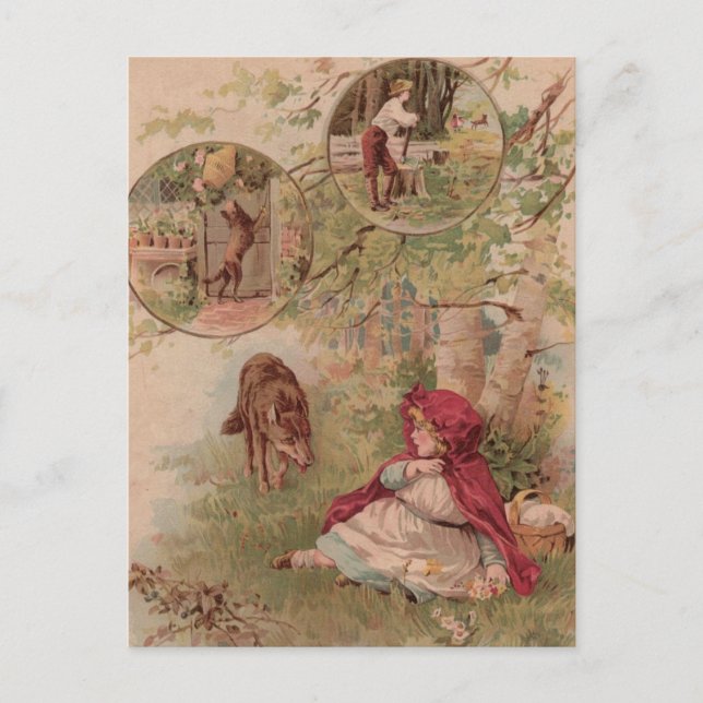 Varg Walking Toward Red Riding Huva Vykort (Framsida)