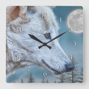 VARG WINTER FULL MOON-STIGNING FYRKANTIG KLOCKA