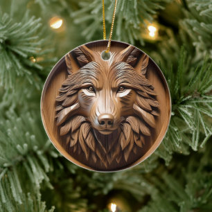 Varg Wood Carving Julgransprydnad Keramik