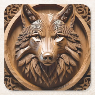 Varg Wood Carving Underlägg Papper Kvadrat