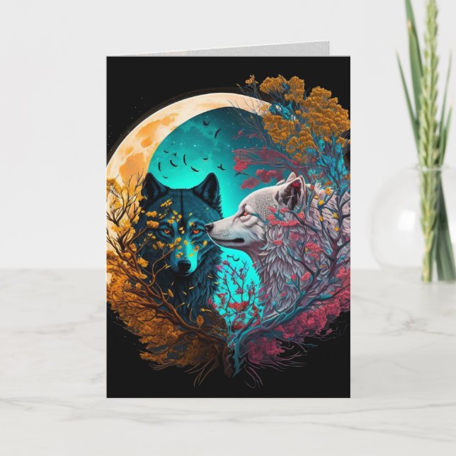 Varg Yin Yang Grafisk Konst Kort (Framsida)