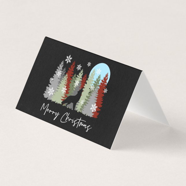 Varg ylar i skogen God Jul Träd  Kort (Framsida)