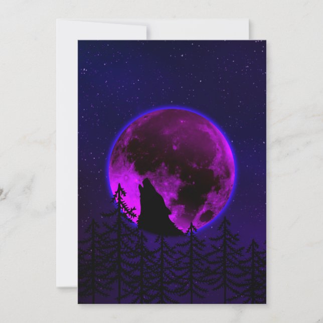 VARG YLAR MÅNE MAGENTA INBJUDNINGAR (Framsida)