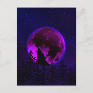 VARG YLAR MÅNE MAGENTA VYKORT