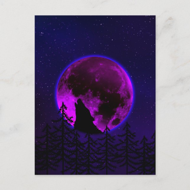 VARG YLAR MÅNE MAGENTA   VYKORT (Framsida)
