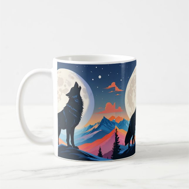 Varg ylar mot månen kaffemugg (Vänster)