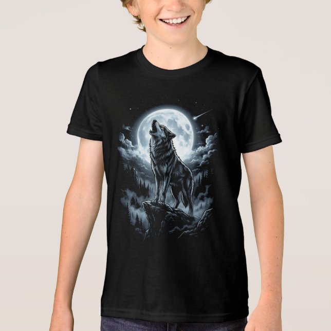 Varg ylar mot månen t shirt (Framsida)