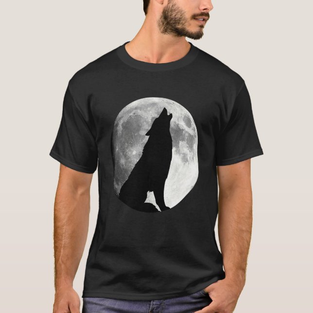 Varg ylar mot månen varg t shirt (Framsida)
