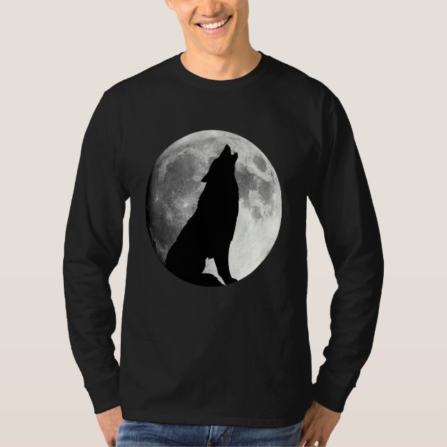 Varg ylar mot månen varg t shirt (Framsida)