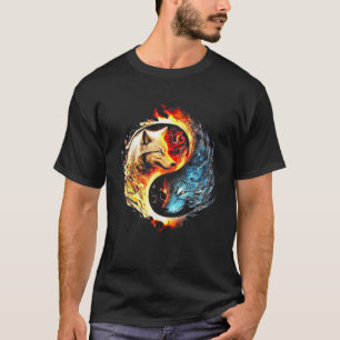 Varg ylar mot månen Varg Yin Yang Djur T Shirt