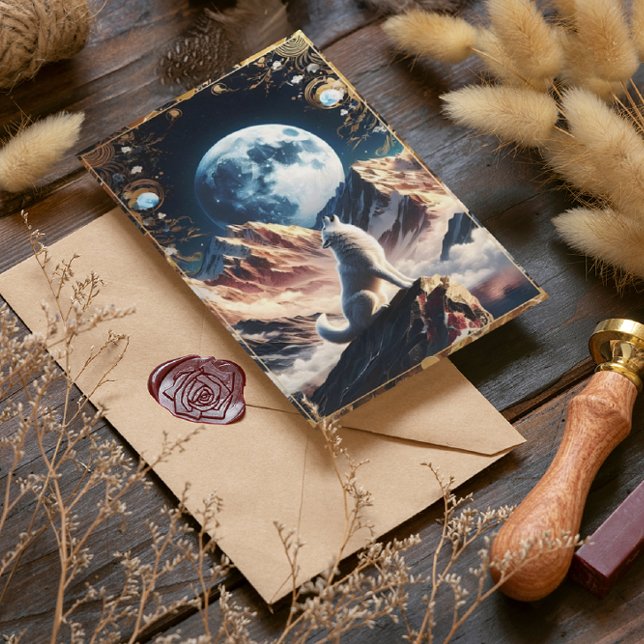 Varg ylar under månljus berg vykort (Skapare uppladdad)