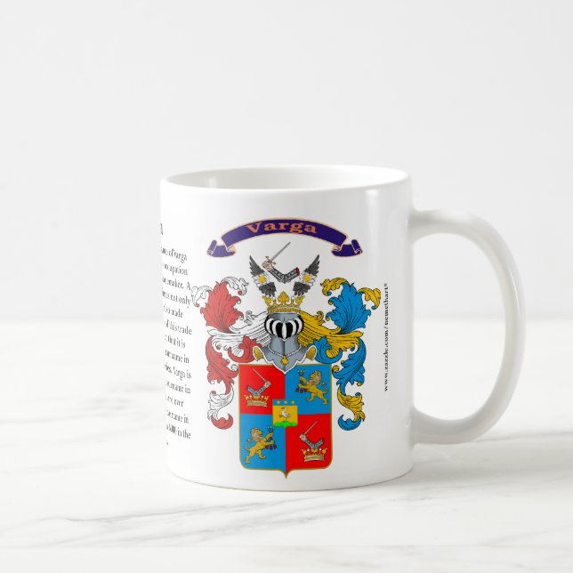 Varga familjvapensköld däribland historien och kaffemugg (Höger)