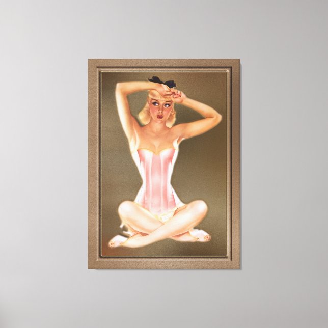 Varga Girl i en Rosa Corset av Alberto Vargas Canvastryck (Framsida)