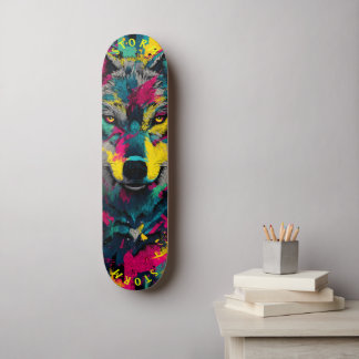 Vargansikte Neon Graffiti Art – Begränsad Upplaga Mini Skateboard Bräda 18,5 Cm
