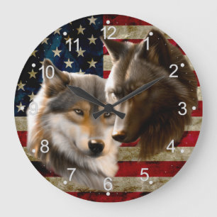 Vargar American Flagga Stor Klocka