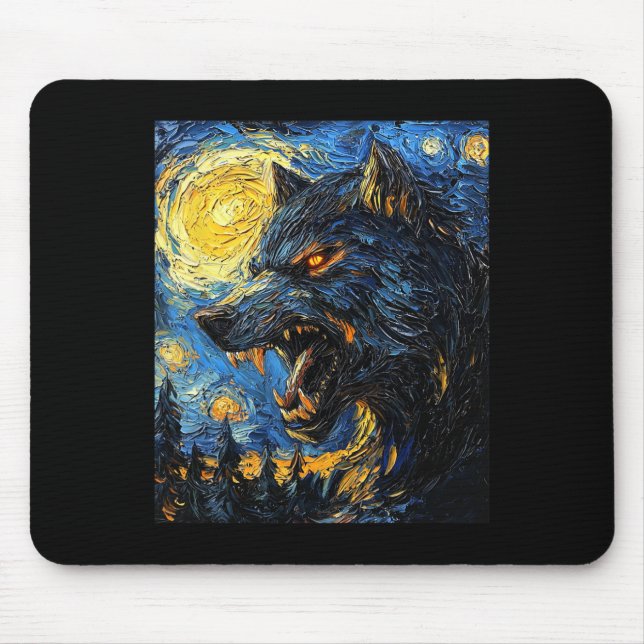 Vargar för varulv-Vargen - Van Gogh Stil - Starry  Musmatta (Framsidan)