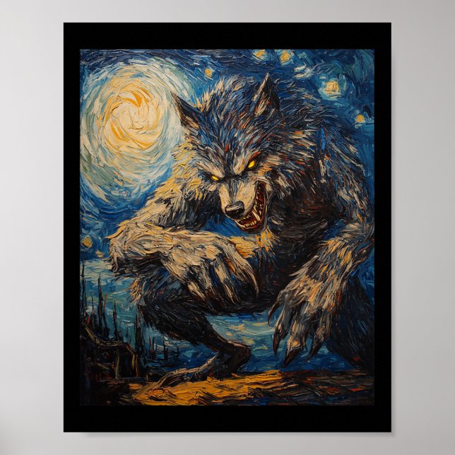 Vargar för varulv-Vargen - Van Gogh Stil - Starry  Poster (Framsidan)