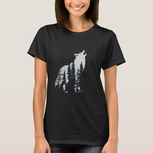 Vargar framför måne och varg av skogar (wi) t shirt (Framsida)