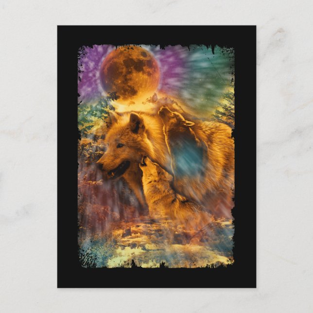 Vargar Howling till Måne Nature Varg Vykort (Framsida)