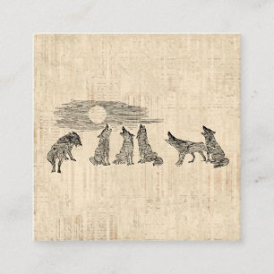 Vargar Howling vid Varg Måne Vintage Art Tilläggskort